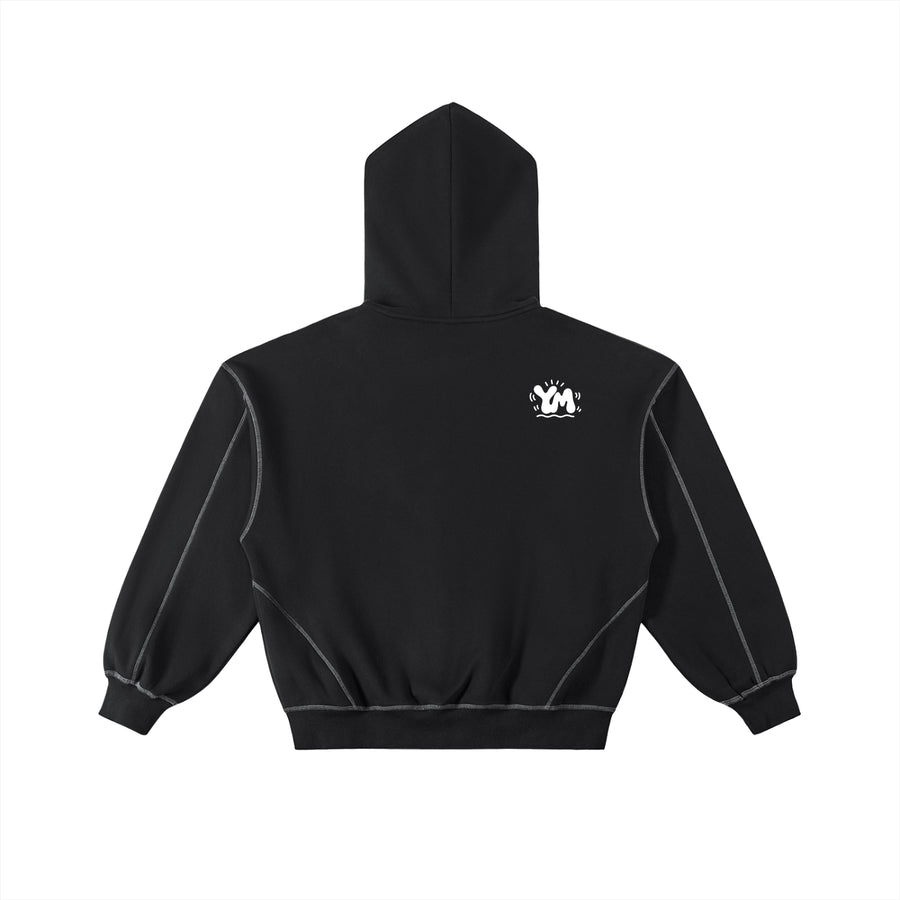 Contrast-Stitched Boxy Fleece Zip Hoodie