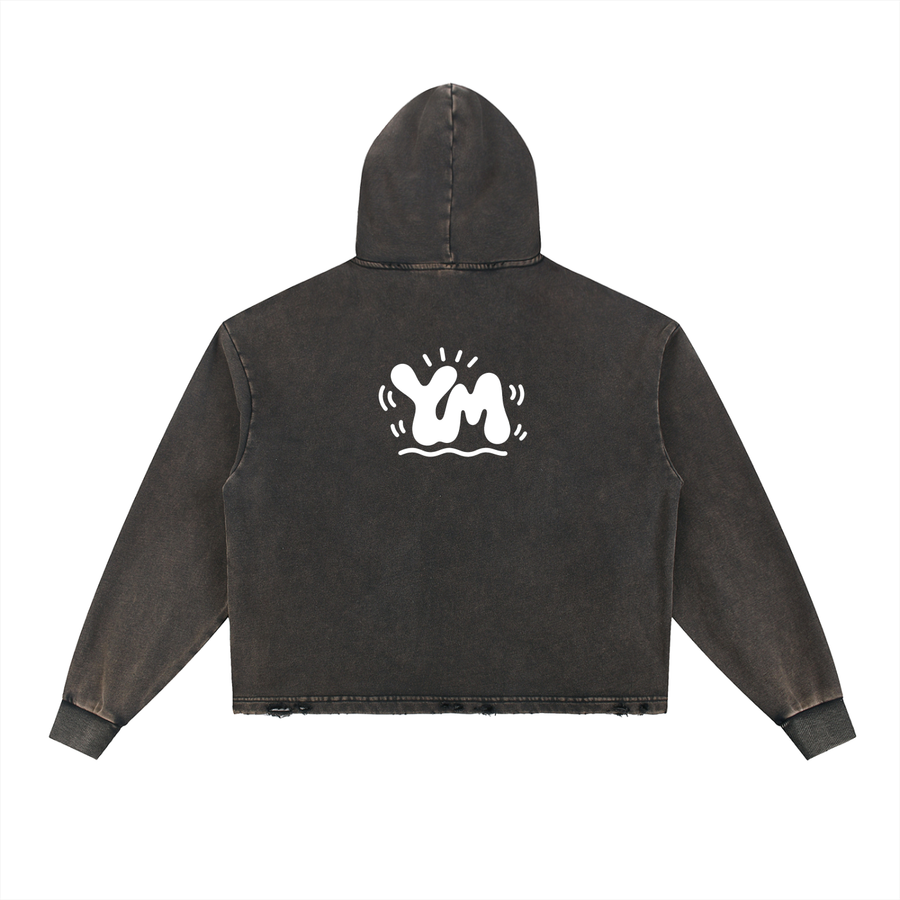Vintage Washed Frayed-Hem Hoodie