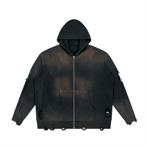 YouMalibu - Unisex Distressed Full Zip Sweater