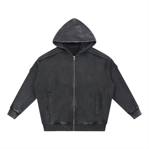 YouMalibu - Snow Washed Tape Raw Edge Zip Hoodie
