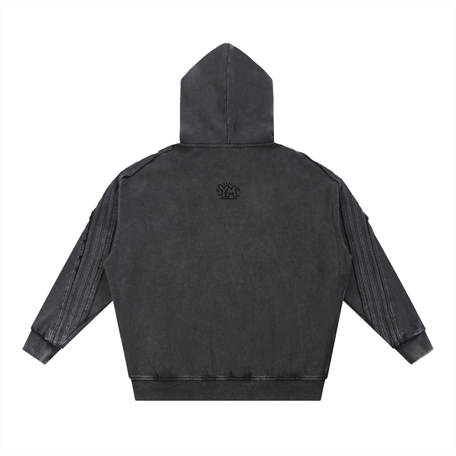 YouMalibu - Snow Washed Tape Raw Edge Zip Hoodie