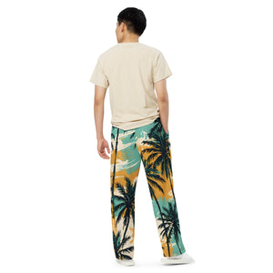 YouMalibu™ - Pastel Palm All-over print unisex wide-leg pants