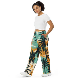 YouMalibu™ - Pastel Palm All-over print unisex wide-leg pants