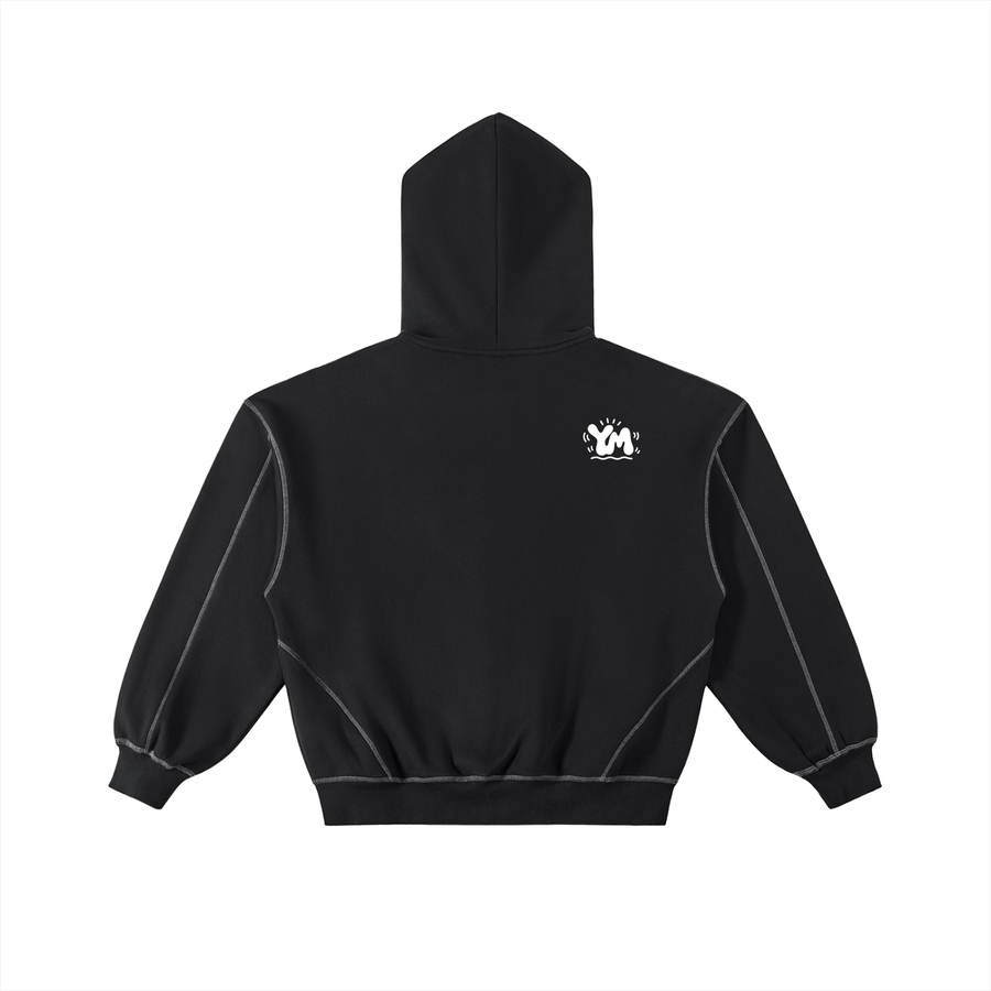 Contrast-Stitched Boxy Fleece Zip Hoodie
