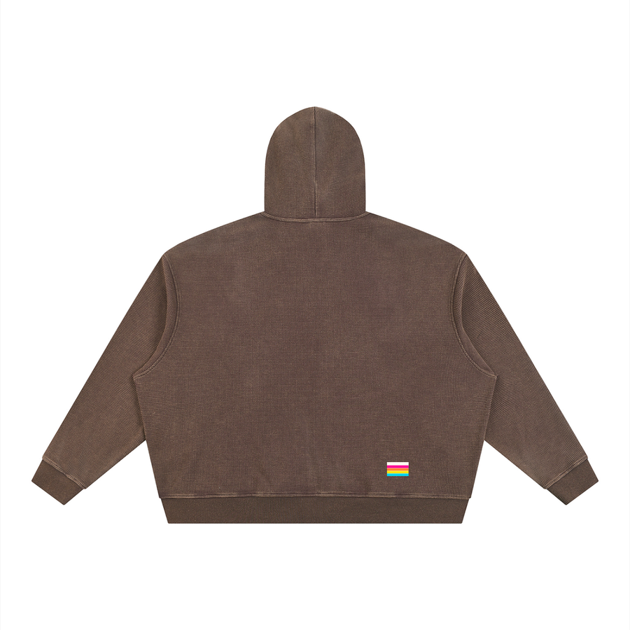 YouMalibu - Unisex Vintage Wash Boxy Waffle Full Zip Hoodie
